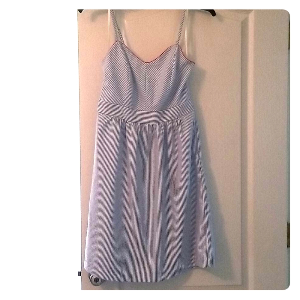 Light blue seersucker summer sundress